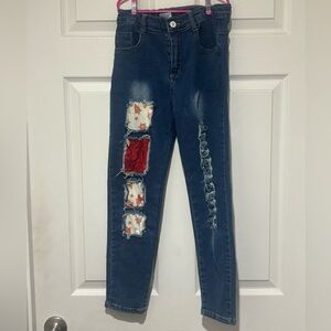 Kids Patchwork Skinny Jeans Matching Xmas Shirt